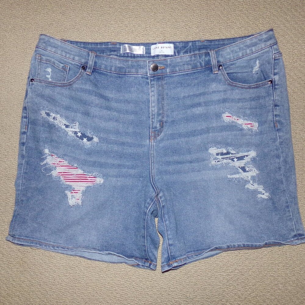 LANE BRYANT FLAG PATCH MID RISE BOYFRIEND MIDI SHORTS SZ 22